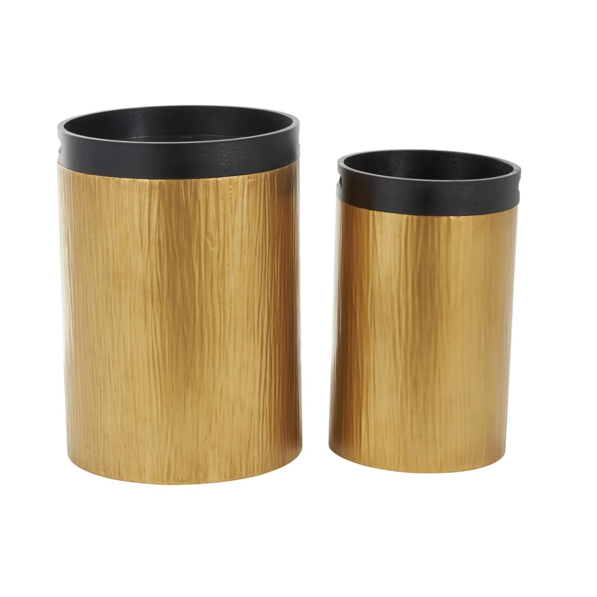 Gold Metal Nesting Accent Table with Black Tray Tabletop Set